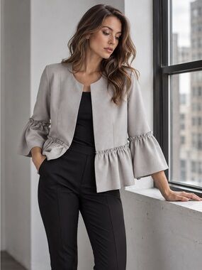 Kate Hewko Grey Bell Sleeve Blazer Jacket Size Small